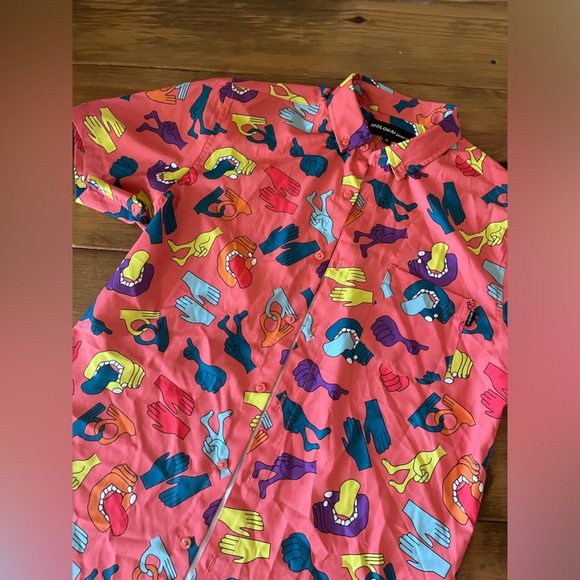 Molokai Surf Co. Men’s All Over Hand Art Button Up Casual Shirt Stretch Medium - Picture 3 of 5